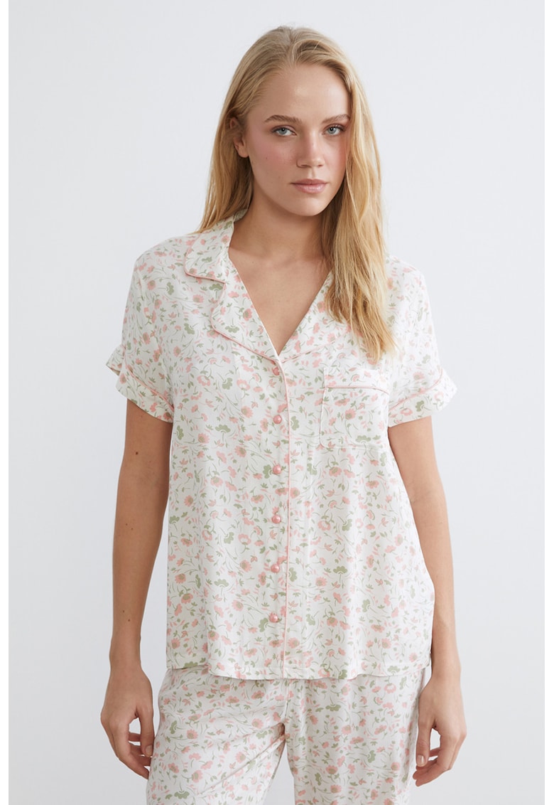 Pijama cu model floral - Alb/Roz