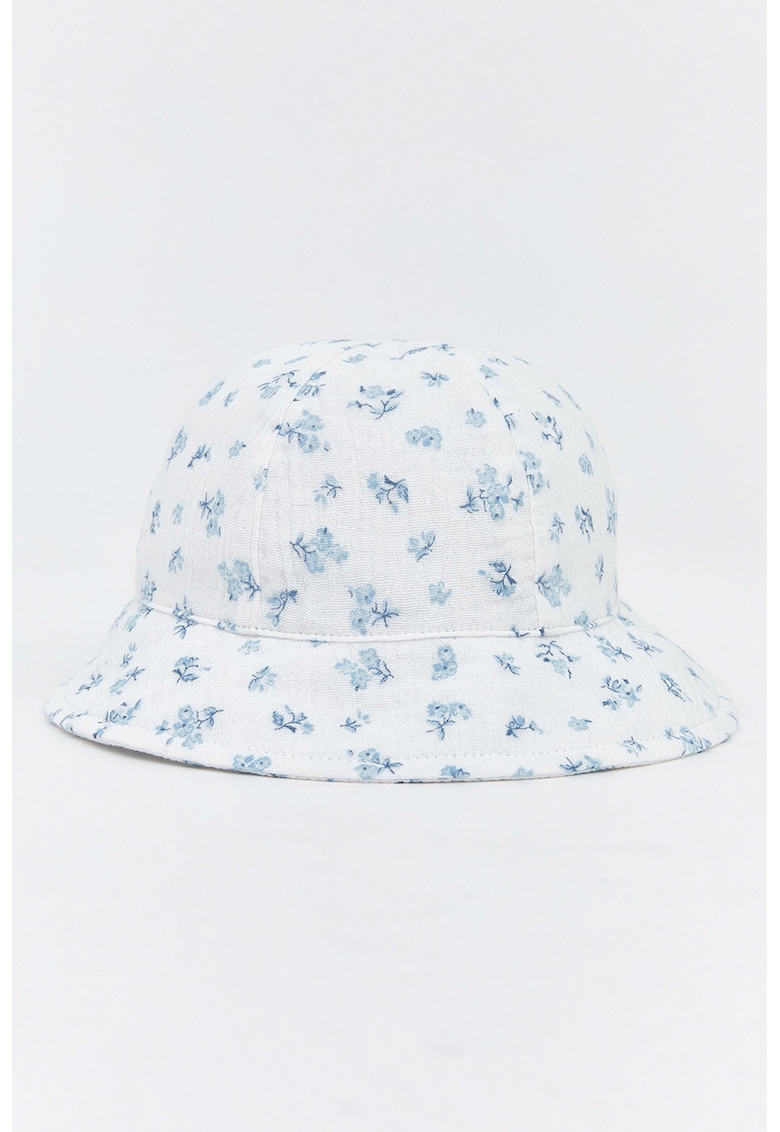 Palarie bucket de bumbac cu model floral - Alb/Albastru azur