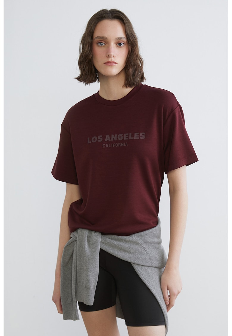 Tricou lejer cu imprimeu text - Visiniu inchis