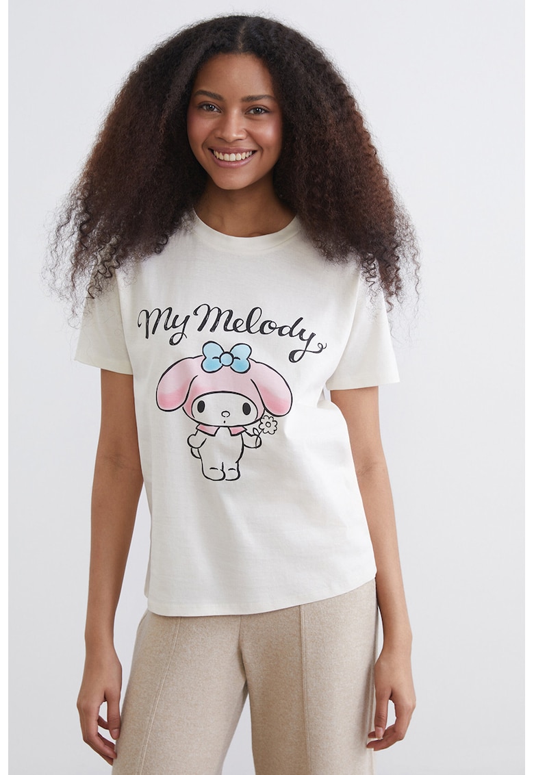 Tricou cu imprimeu desene animate - Alb murdar/Roz