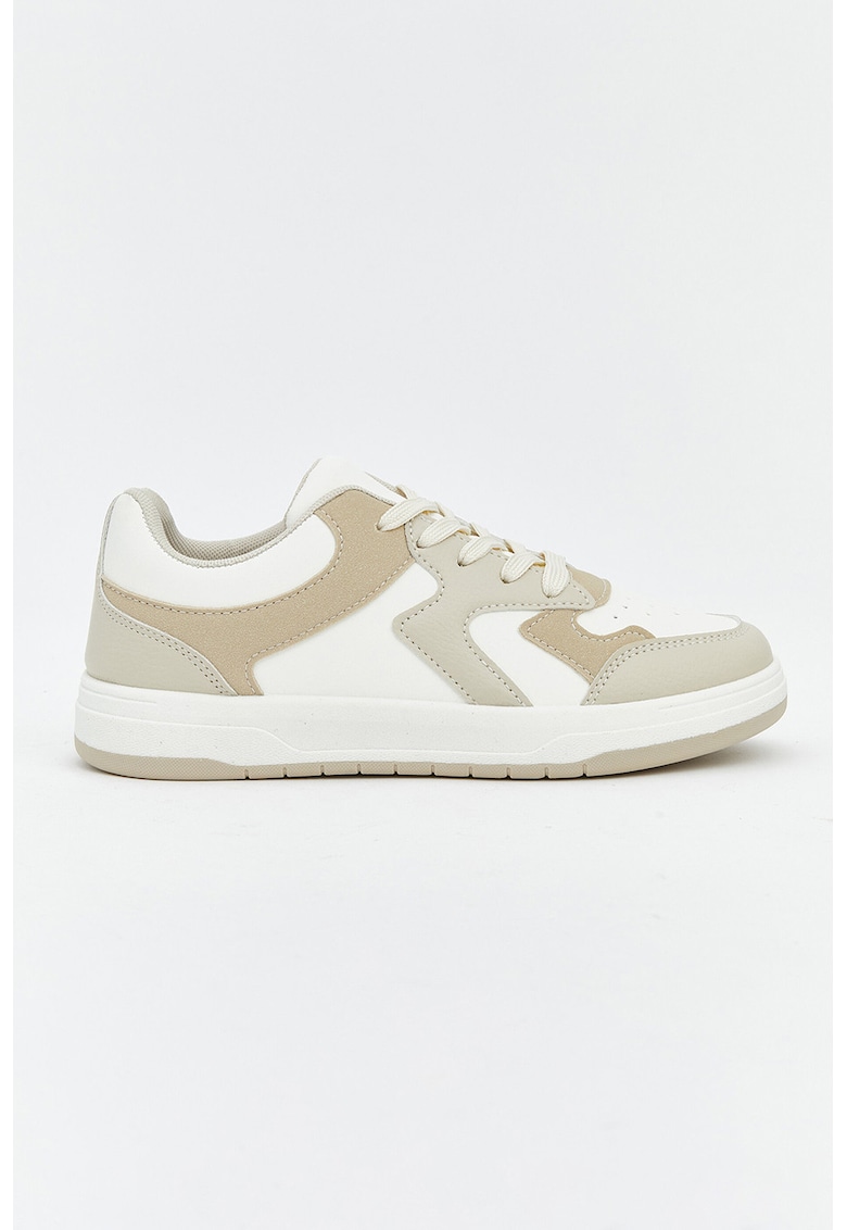 Pantofi sport low-cut din piele ecologica - Alb/Bej inchis