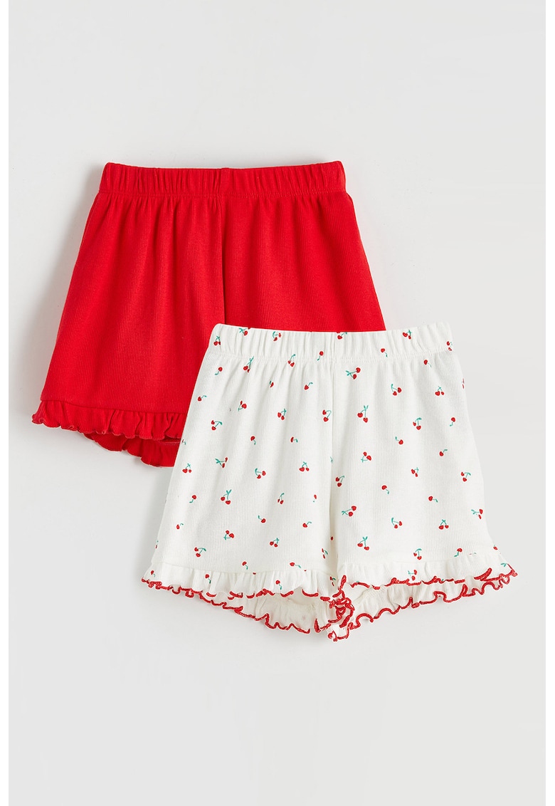 Set de pantaloni scurti din bumbac cu imprimeu - 2 perechi - Rosu/Alb