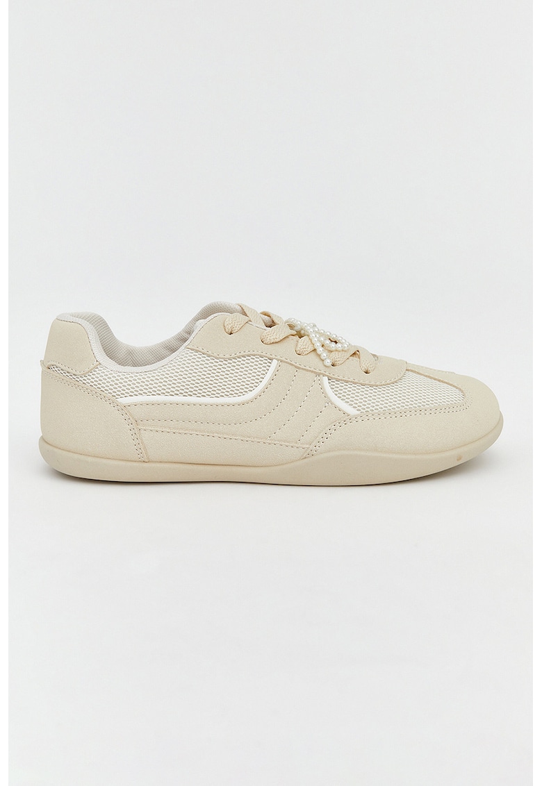 Pantofi sport low-cut cu garnituri din plasa - Bej deschis