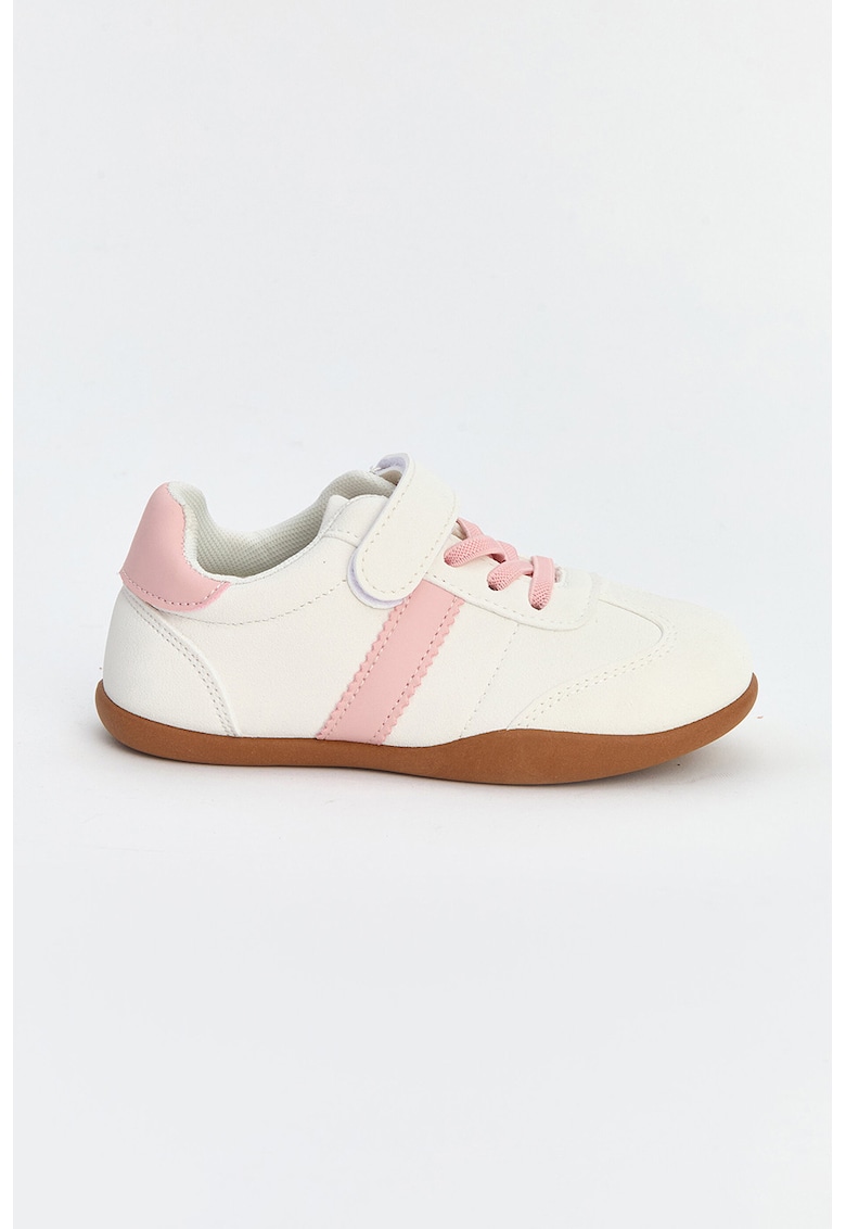 Pantofi sport din material textil cu velcro - Alb fildes/Roz pastel