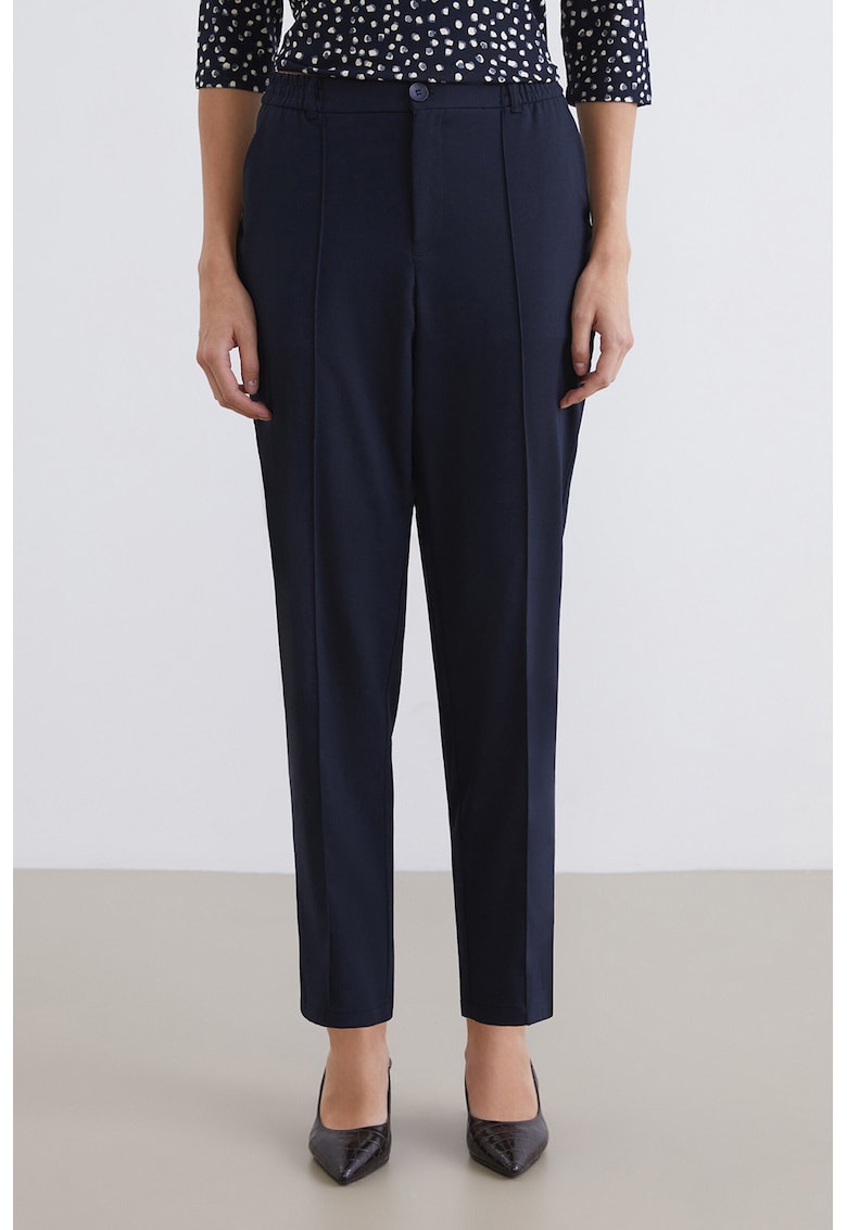 Pantaloni conici cu talie inalta - Albastru inchis
