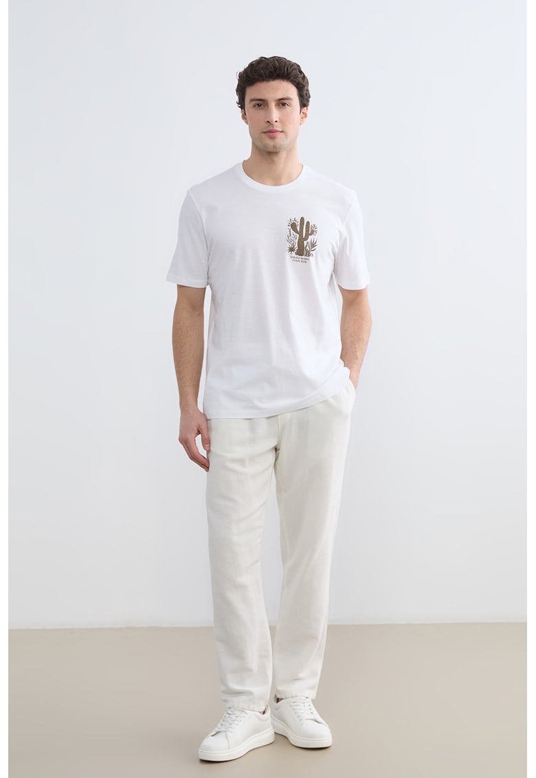 Tricou regular fit de bumbac cu imprimeu grafic - Alb optic/Maro pamantiu