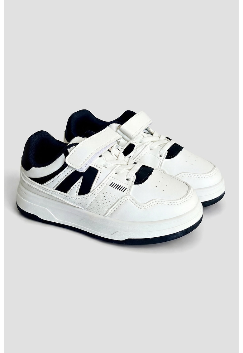 Pantofi sport cu perforatii si velcro - Negru/Alb optic