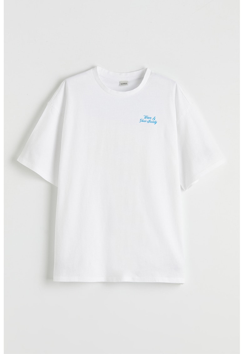 Tricou lejer cu imprimeu pe partea din spate - Alb/Albastru deschis neon