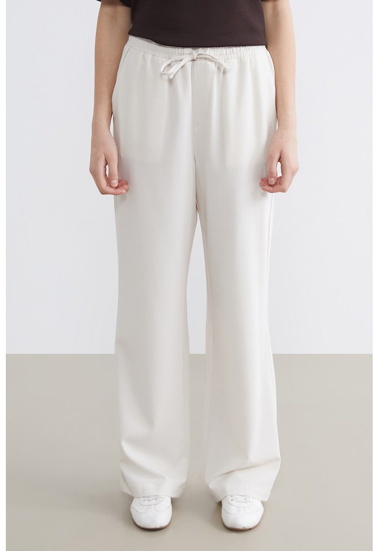 Pantaloni de trening cu croiala dreapta si snur - Alb murdar