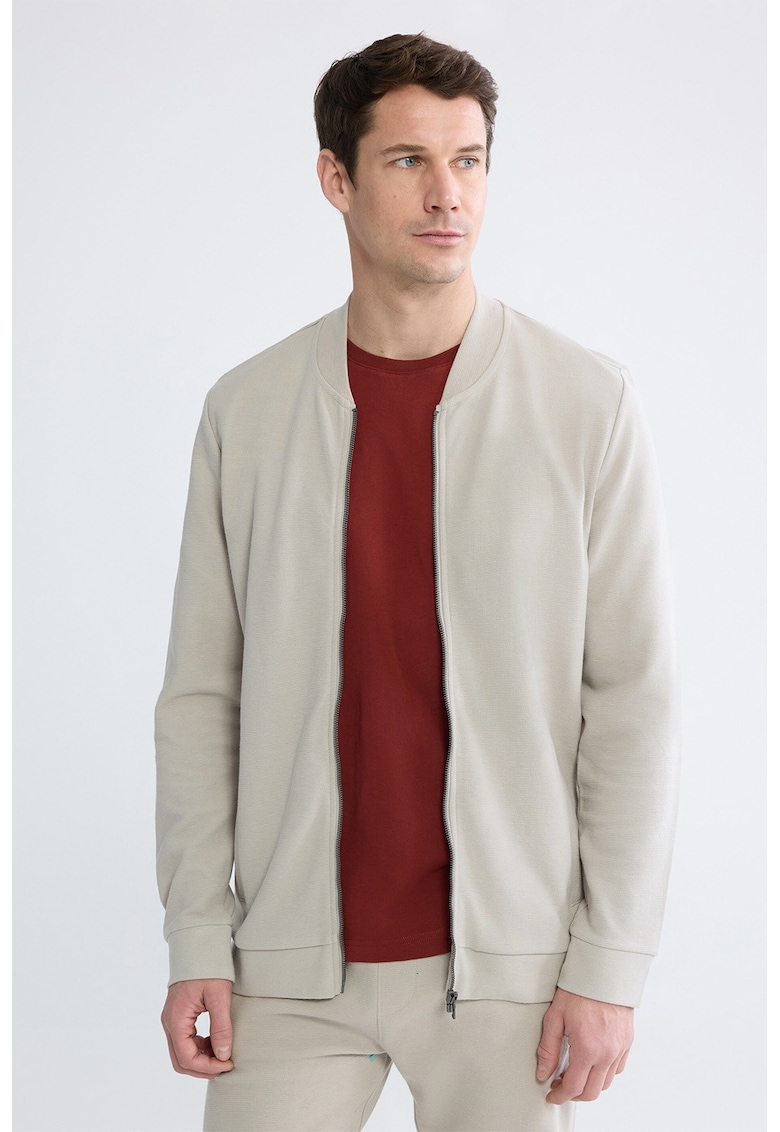 Bluza de trening cu fermoar si guler baseball - Bej deschis