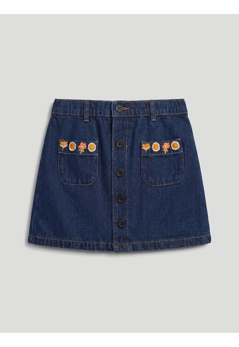 Fusta din denim cu broderie - Bleumarin