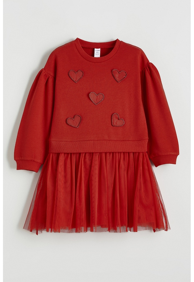 Rochie cu tutu si aplicatii cu inima - Rosu inchis