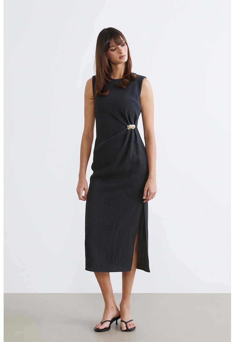 Rochie midi cu slit lateral - Negru