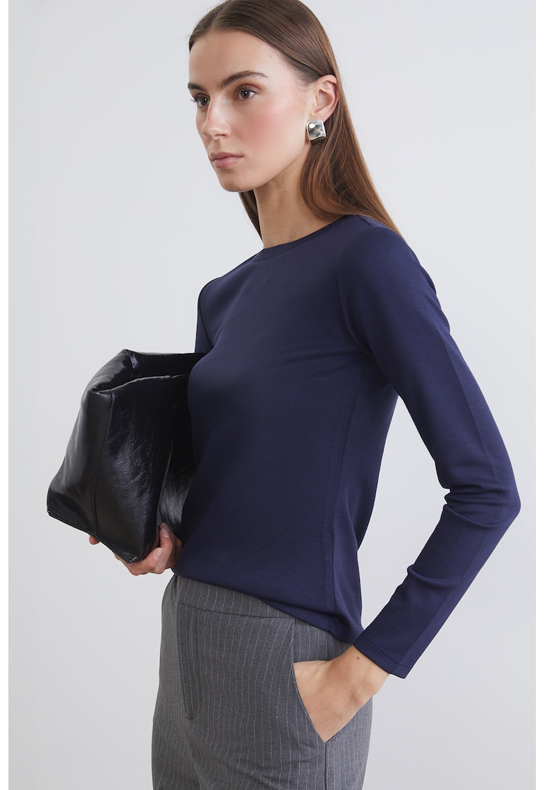 Bluza slim-fit cu model uni si decolteu la baza gatului - Violet