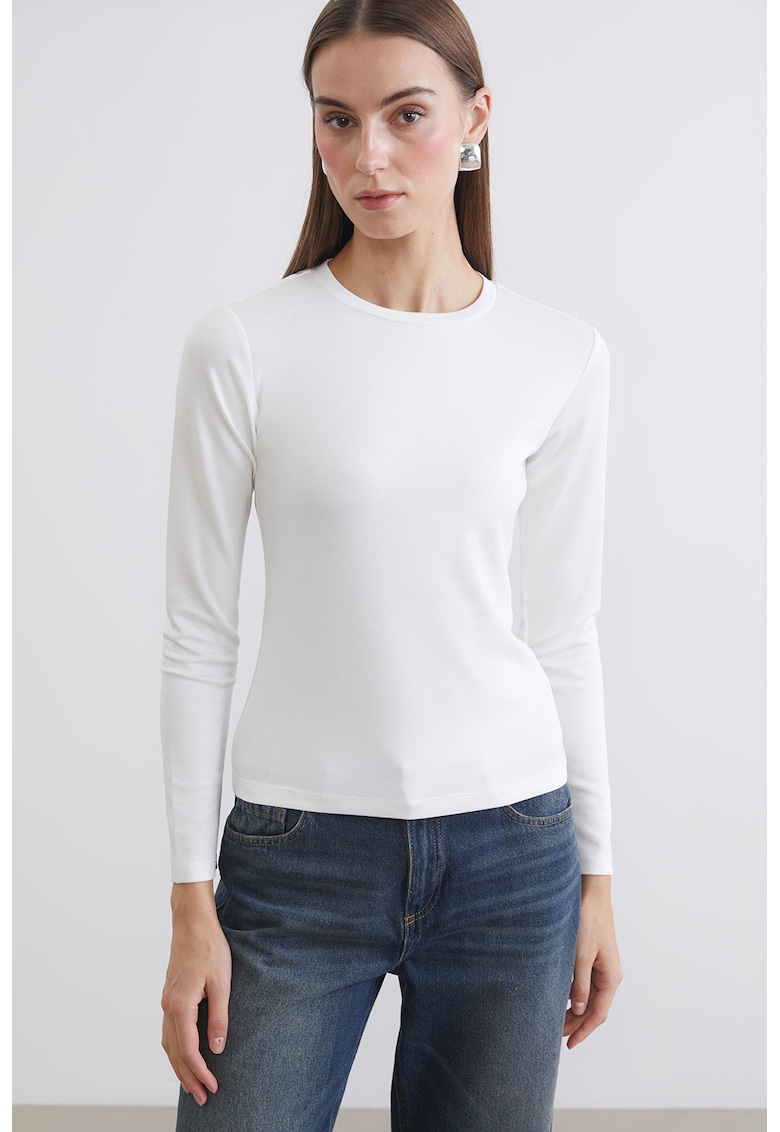 Bluza slim-fit cu model uni si decolteu la baza gatului - Gri deschis