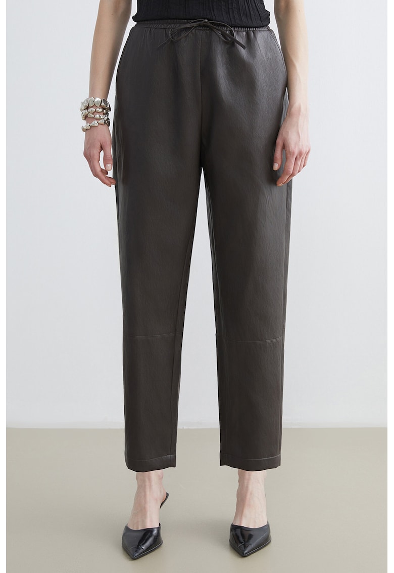 Pantaloni din piele ecologica cu talie ajustabila - Gri inchis