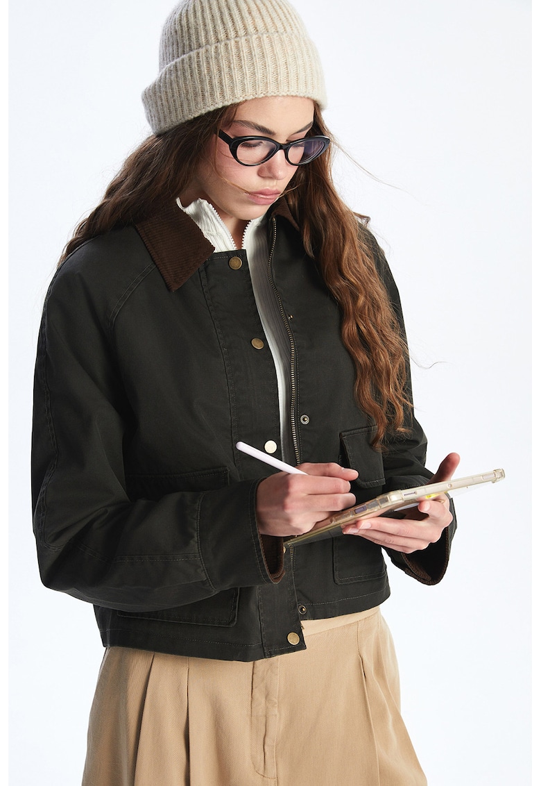 Jacheta cu guler din reiat - Verde inchis