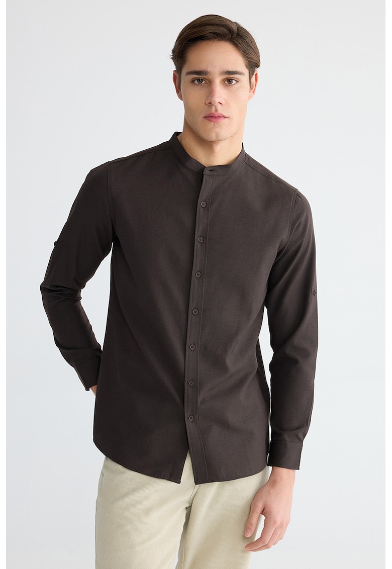 Bluza uni cu guler tunica - Maro inchis