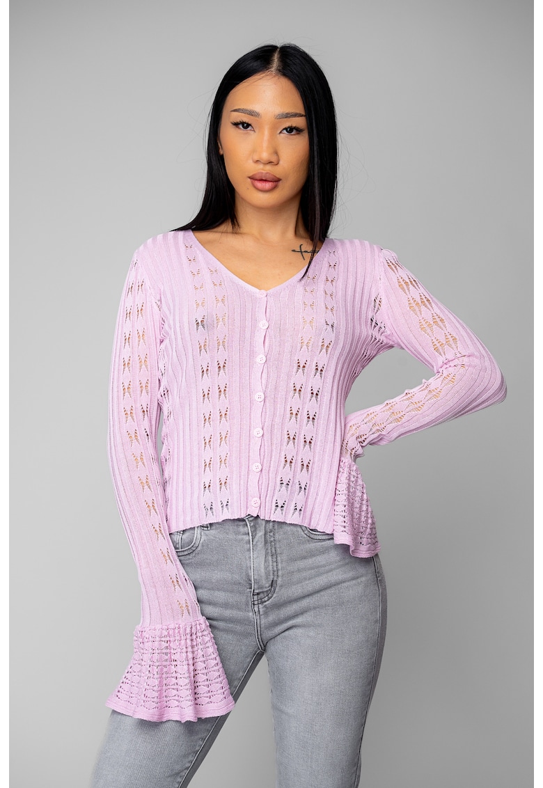 Bluza tricotata cu maneci evazate 20385 - Roz