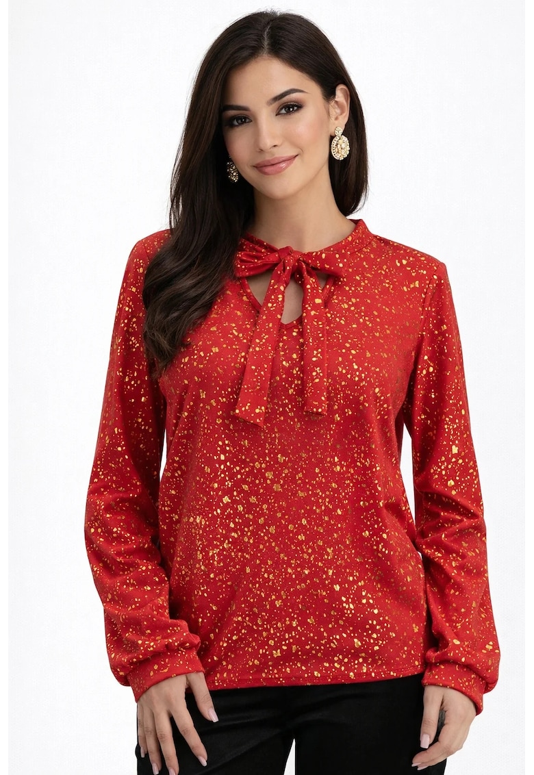 Bluza cu guler tip esarfa - Rosu