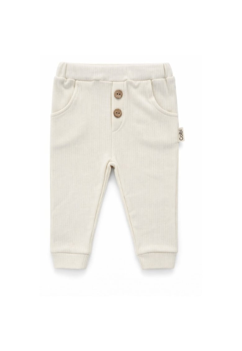 Pantaloni bebe bumbac rib elastic talie moale cu buzunare unisex