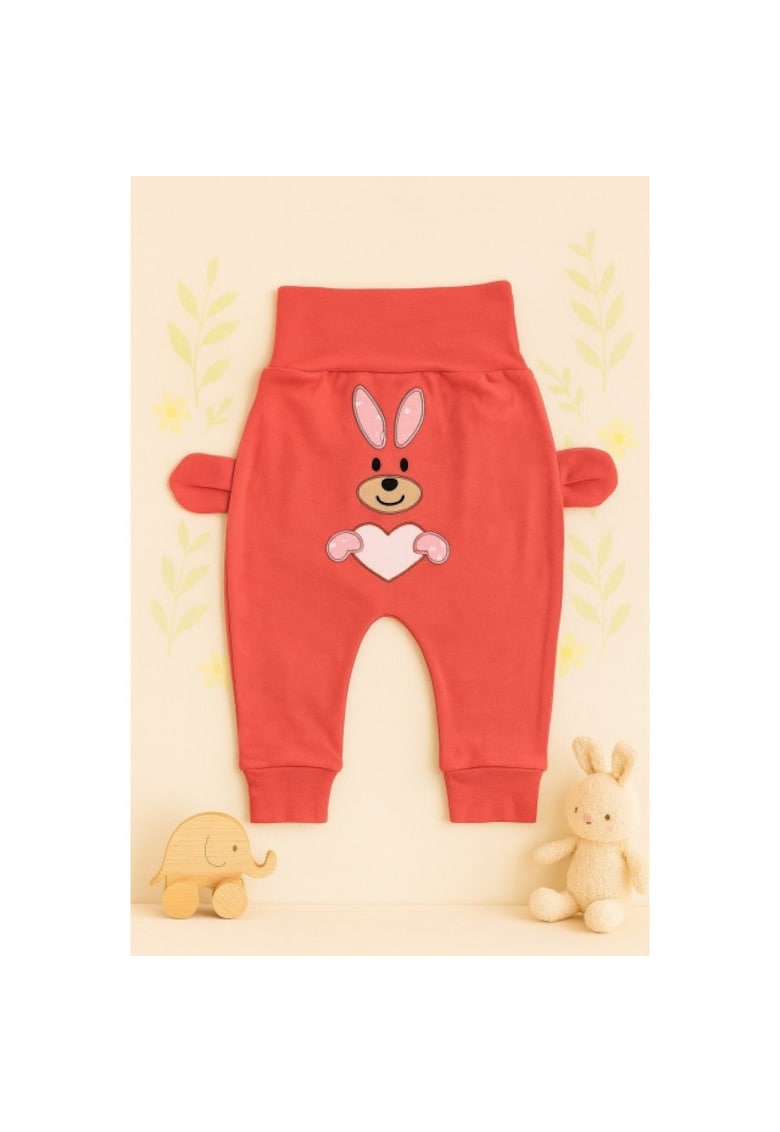 Pantaloni bebelusi cu imprimeu iepuras - roz banan
