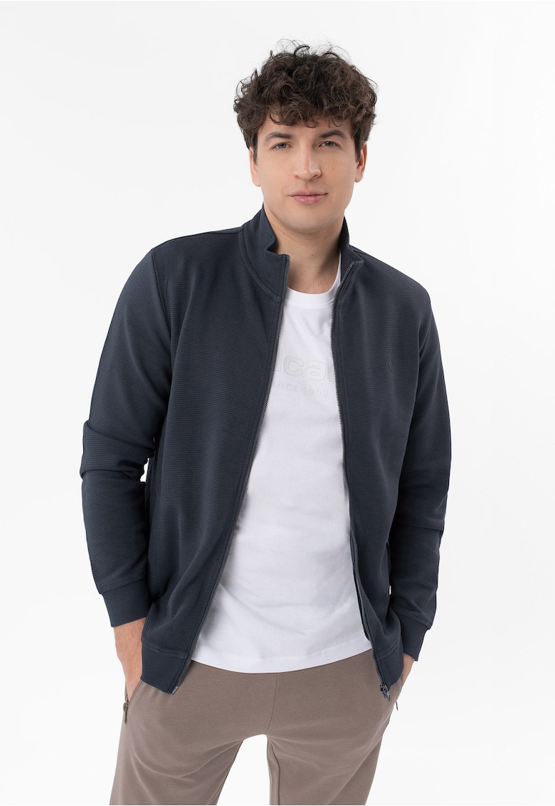 Bluze de trening din bumbac cu fermoar - cu buzunare - uni - regular fit - B-Stripe - albastru marin -