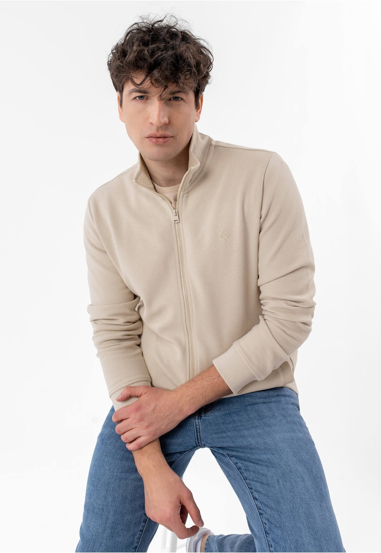 Bluze de trening din bumbac cu fermoar - cu buzunare - uni - regular fit - B-Stripe - Bej