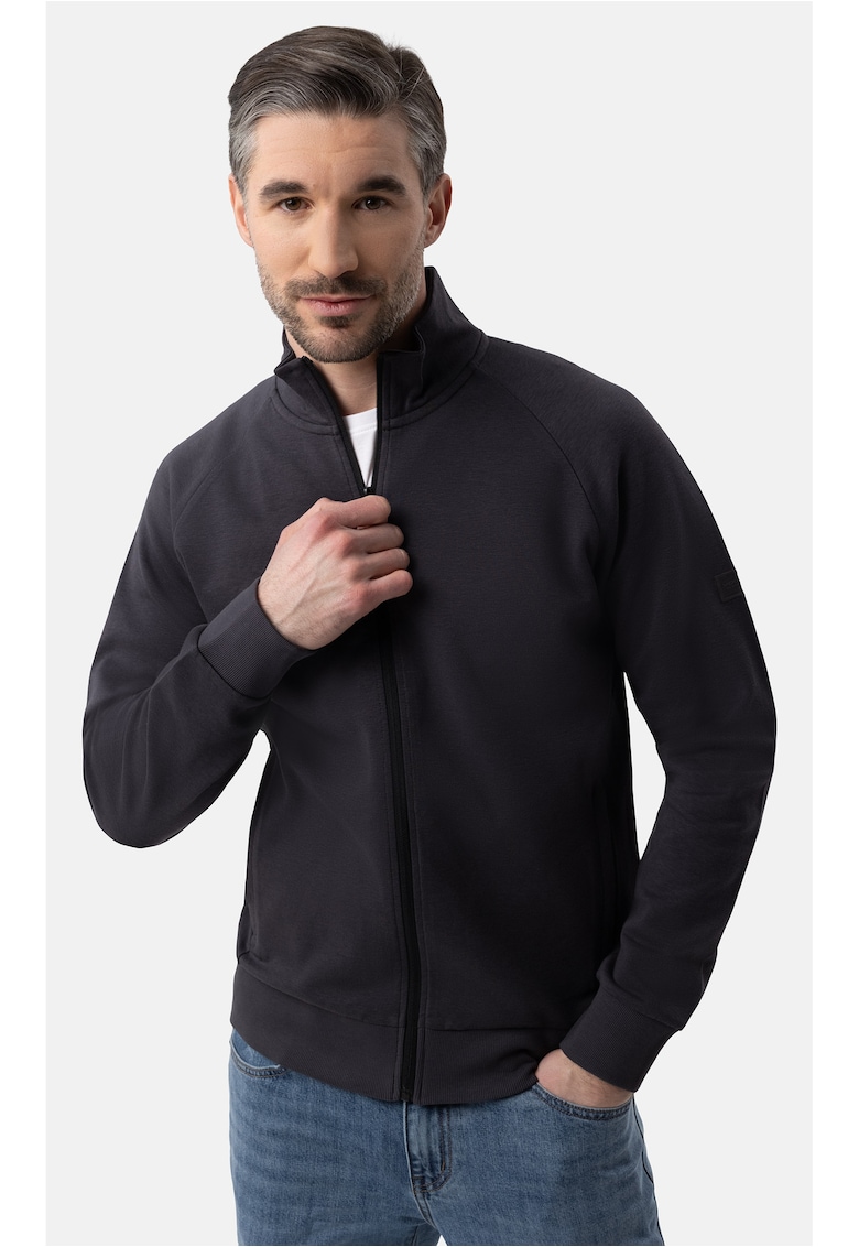 Bluza de trening din bumbac cu fermoar - cu buzunare - regular fit - cu guler inalt - B-Guest - grafit - Gri grafit