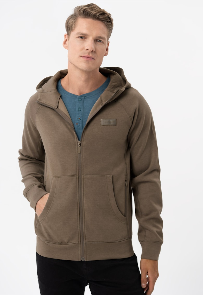 Hanorac cu gluga - cu fermoar - cu buzunare aplicate - regular fit - B-Andre - maro - Maro