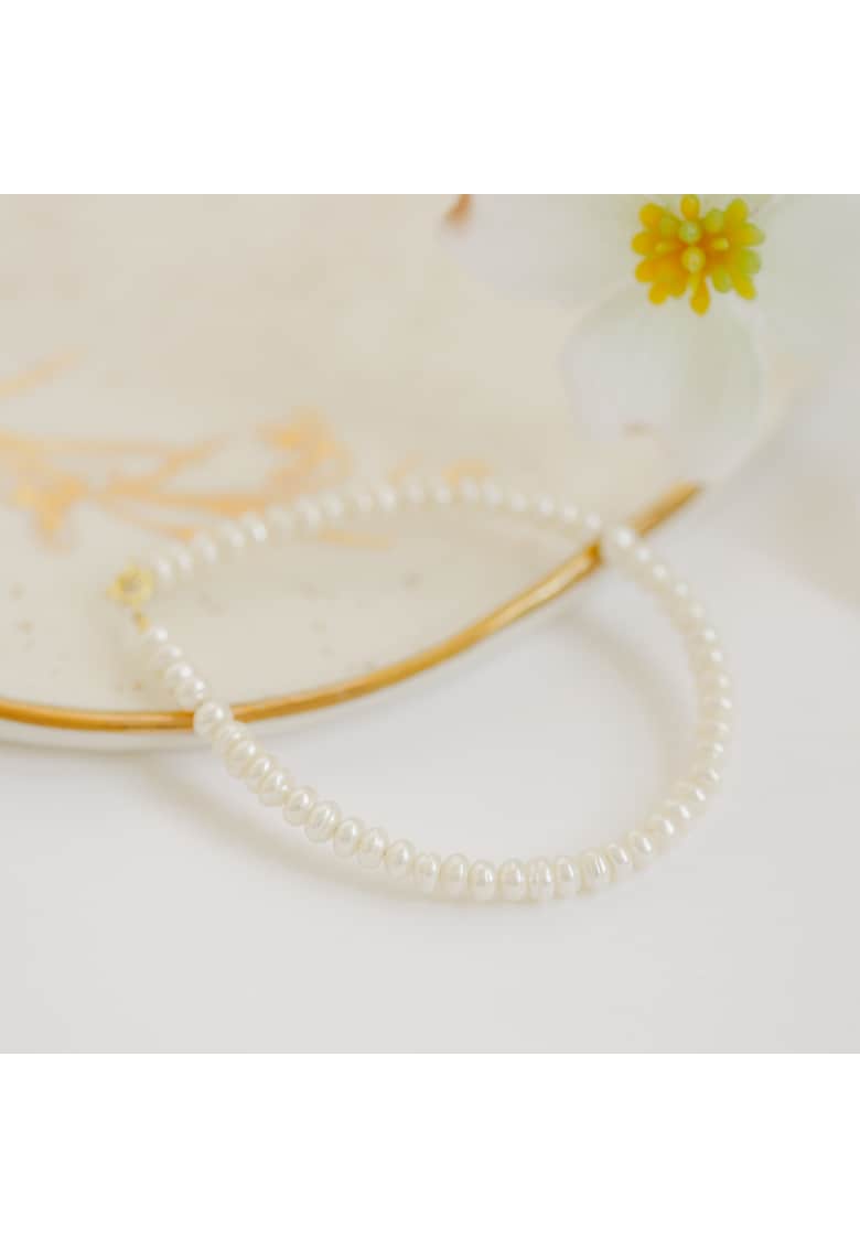 Bratara din perla de cultura si argint placat cu aur - alb - handmade