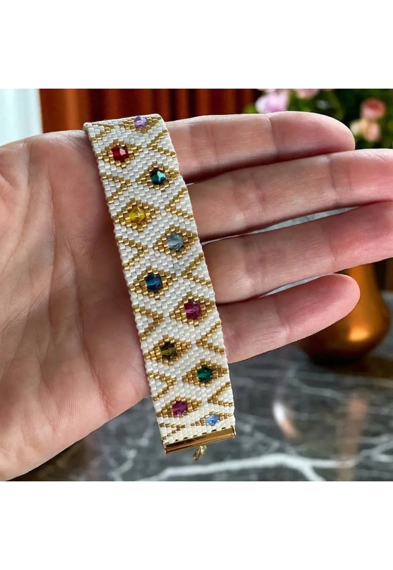 Bratara lata eleganta din margele miyuki cu insertii cristale Preciosa