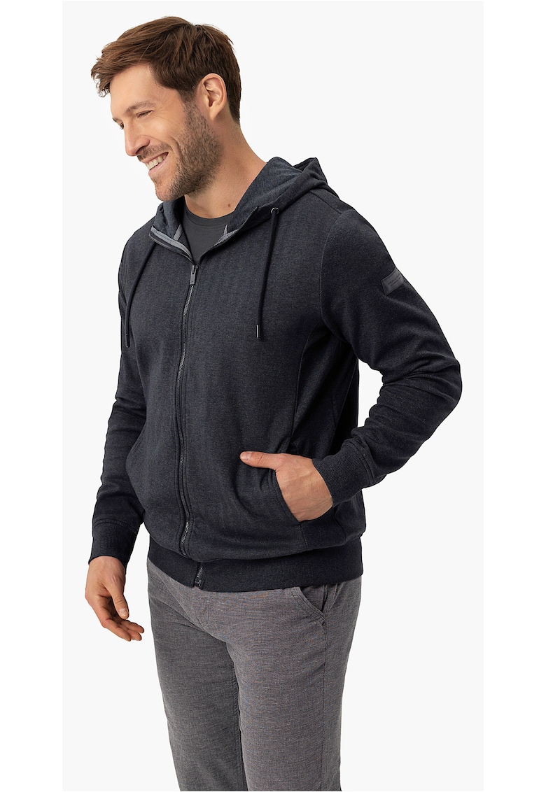 Hanorac cu gluga barbati - cu fermoar - buzunare - regular fit - B-Fog - albastru marin melange - Albastru marin