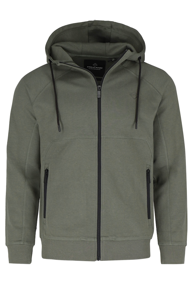 Hanorac cu gluga din bumbac - cu fermoar - buzunare - regular fit - B-Mentis - verde masliniu - Verde masliniu