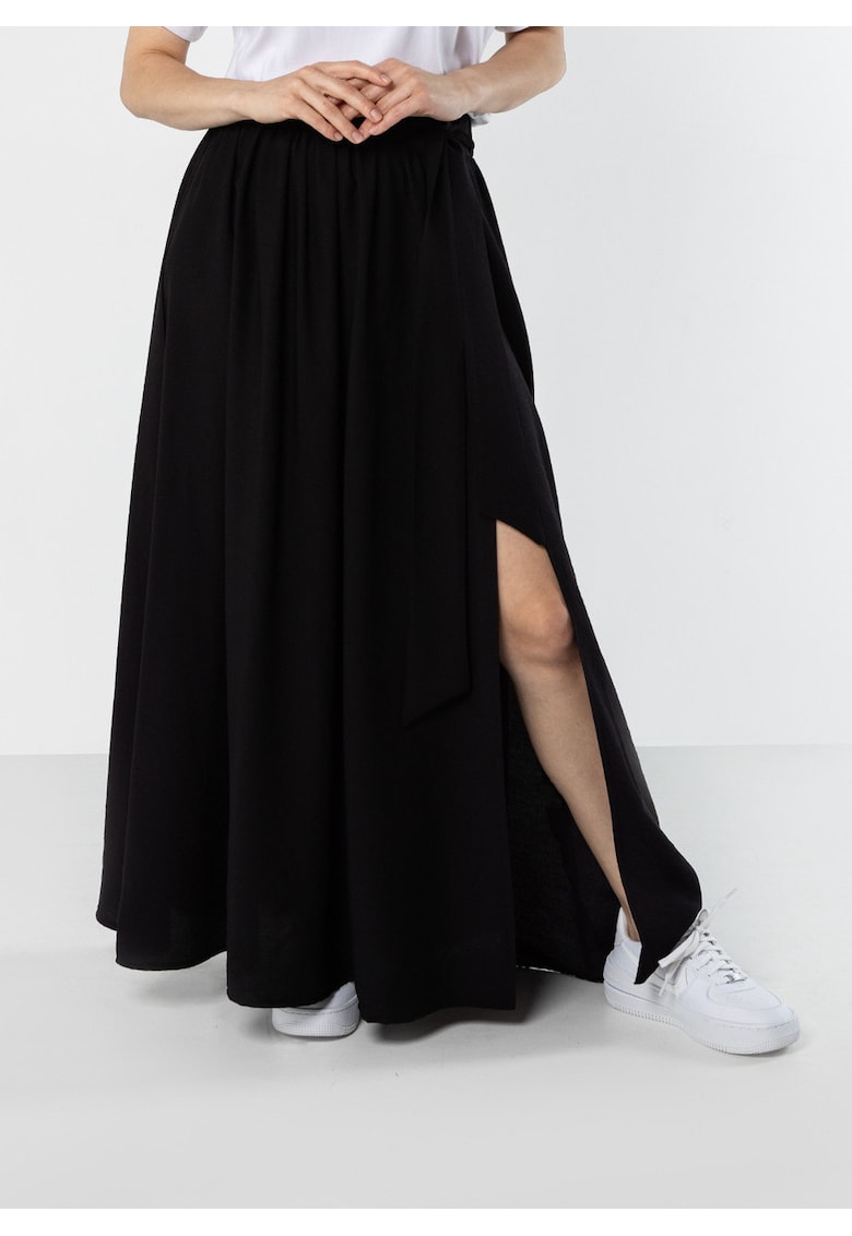 Fusta lunga maxi - talie inalta - negru - nylon