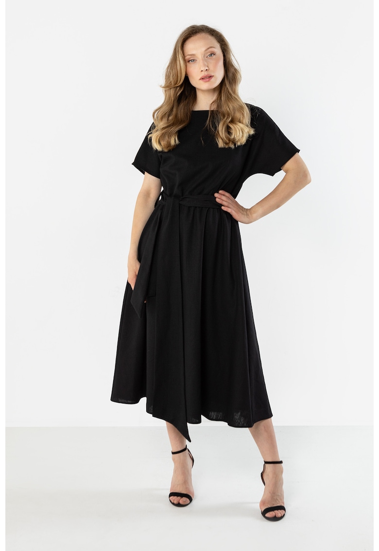 Rochie midi dama - in - cordon in talie - negru