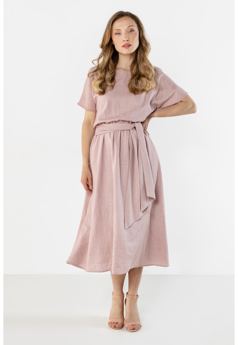 Rochie midi dama - in - cordon in talie - roz murdar