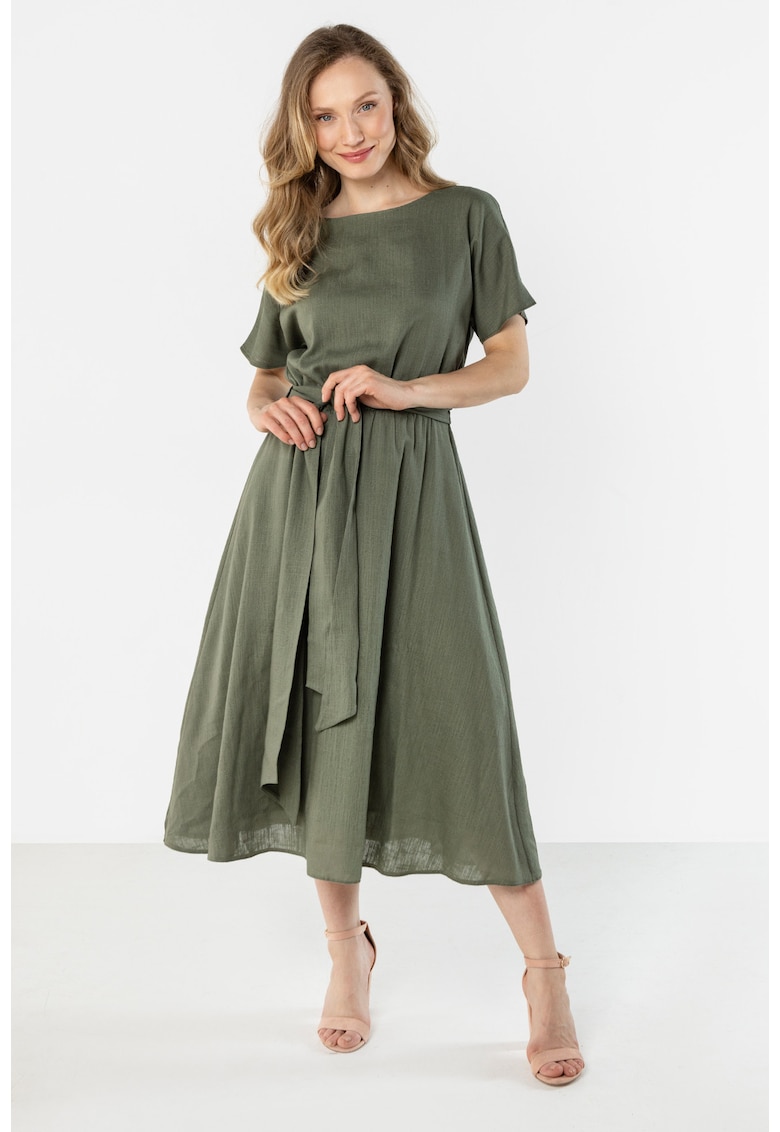Rochie midi dama - in - cordon in talie - kaki
