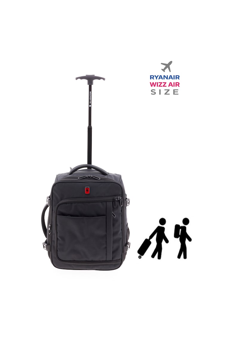 Rucsac cu role 40x30x20/23 cm extensibil - bagaj de mana Wizz Air/Ryanair - 24/28L - poliester hidrofug - 15 inch - Gladiator Loop - negru