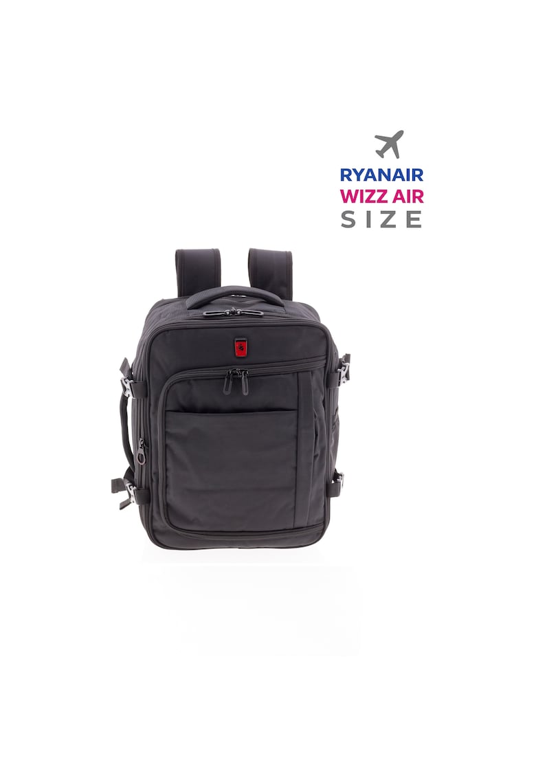 Rucsac avion 40x30x20/23 cm extensibil - bagaj de mana Wizz Air/Ryanair - 24/28L - poliester hidrofug - 15 inch - Gladiator Loop - negru