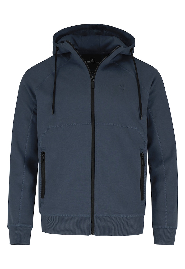 Hanorac cu gluga din bumbac - cu fermoar - buzunare - regular fit - B-Mentis - verde masliniu - Albastru marin