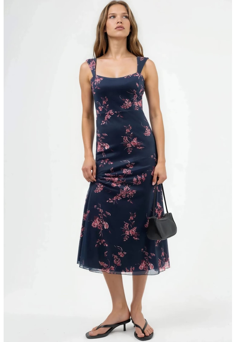 Rochie Midi - Florala cu Guler Inima - Multicolor - Jerseu