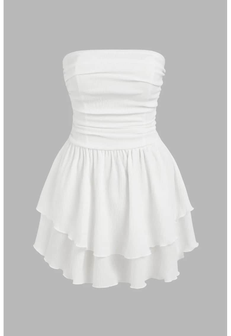 Rochie Mini - A-line - texturata - alb - tricot