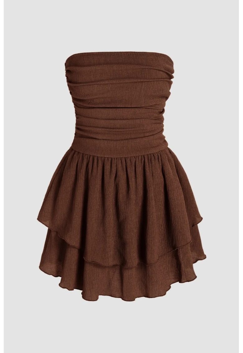 Rochie mini - texturata -volane - Maro deschis