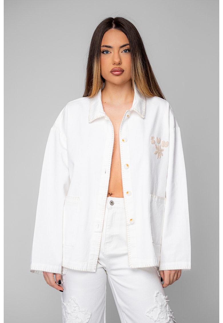 Jacheta cu broderie Off White/Beige 20371 - Alb/Bej