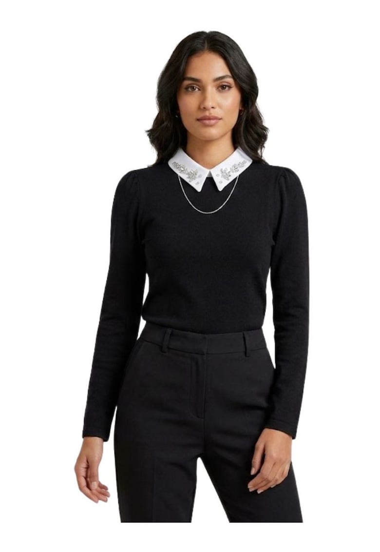 Bluza cu guler ascutit decorat cu strasuri Mahaut -