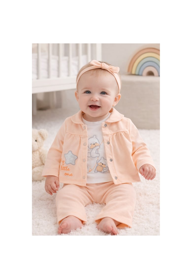 Set fete piersica 3 piese jacheta bluza pantaloni My little one