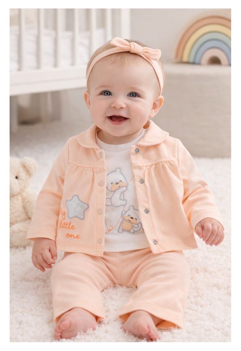 Set fete piersica 3 piese jacheta bluza pantaloni My little one