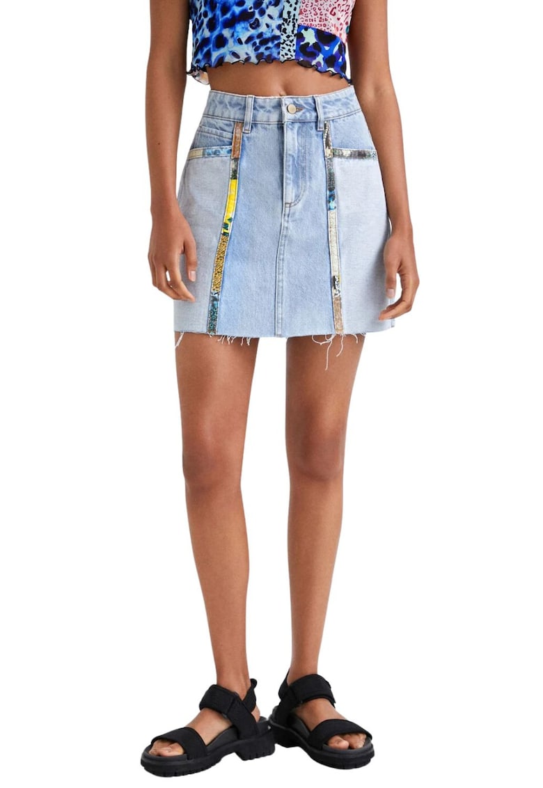 Fusta Tamara din denim cu talie inalta -