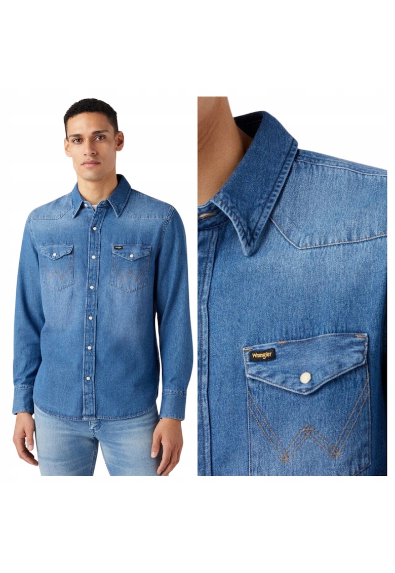 Camasa Barbati - Regular Fit - Design Clasic - Maneci Lungi - Cu Guler - Cu Nasturi - Bumbac - Albastru - Albastru